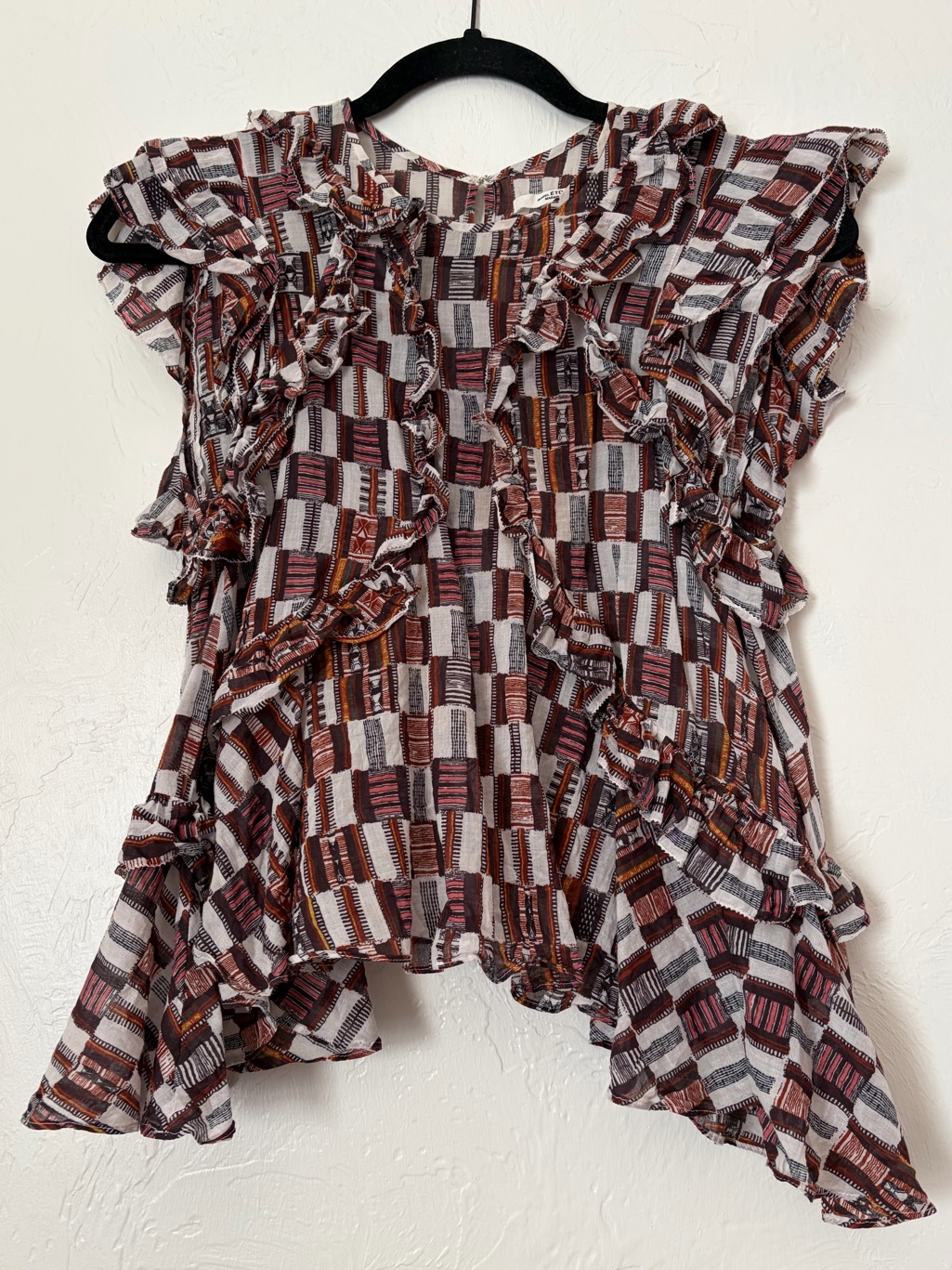 Isabel Marant Toile Nalou Print Sleeveless Ruffle Blouse- Small